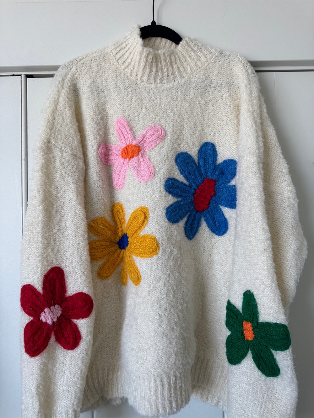 Cream Floral Appliqué Sweater